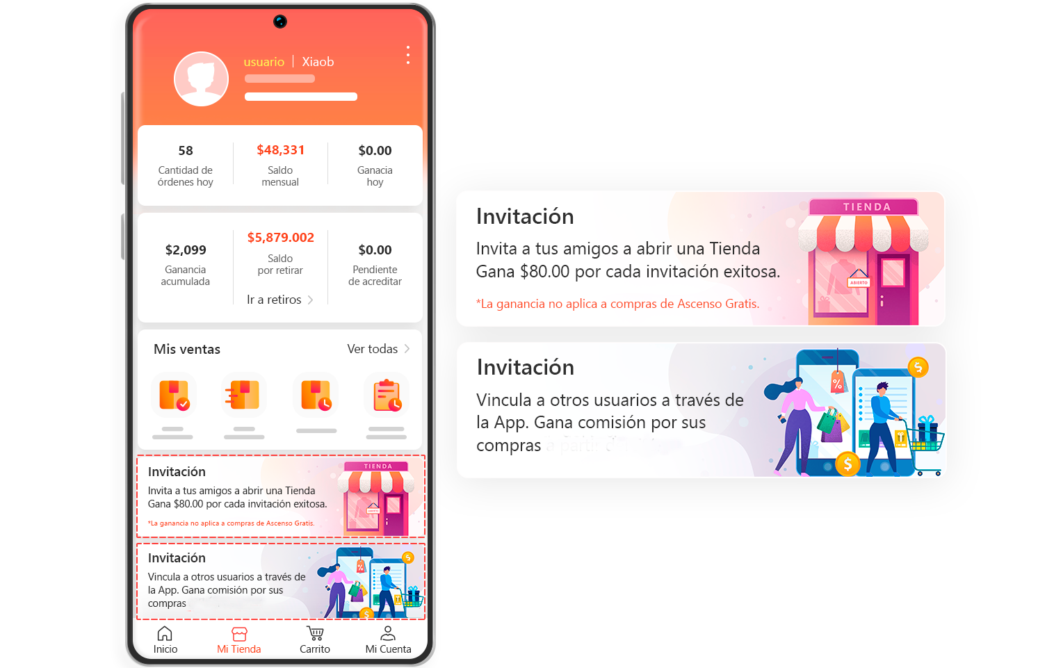 Beneficios para los Xiaob, Señalización de los dos Banner en espacio Mi tienda