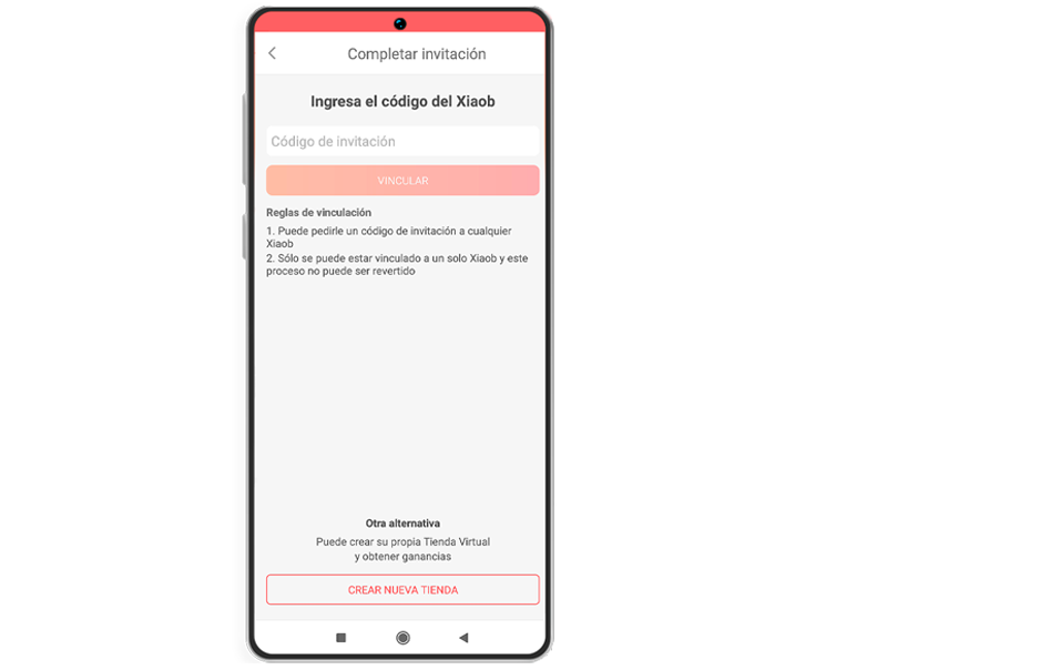 Vías para crear una nueva Cuenta: Por código de Xiaob y Compra de Productos